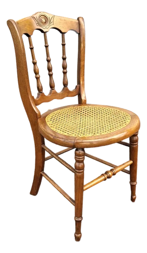 Late 19th Century Victorian Carved Walnut and Cane Seat Side Chair