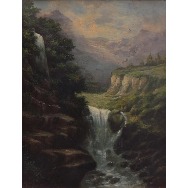 THE WATERFALL - Oil on canvas cm. 70x55 by Paolo De Robertis, Italy 2011. Gold leaf gilded wooden frame cm.95x80 This...