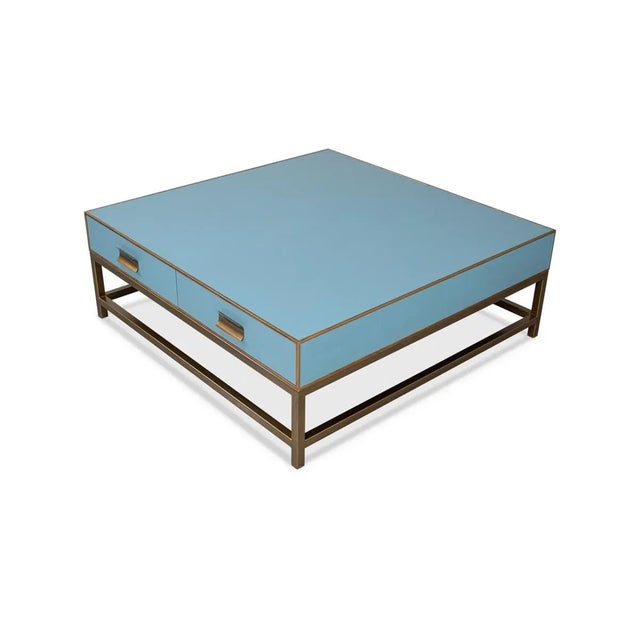Art Deco Blue Leather Coffee Table For Sale - Image 3 of 12