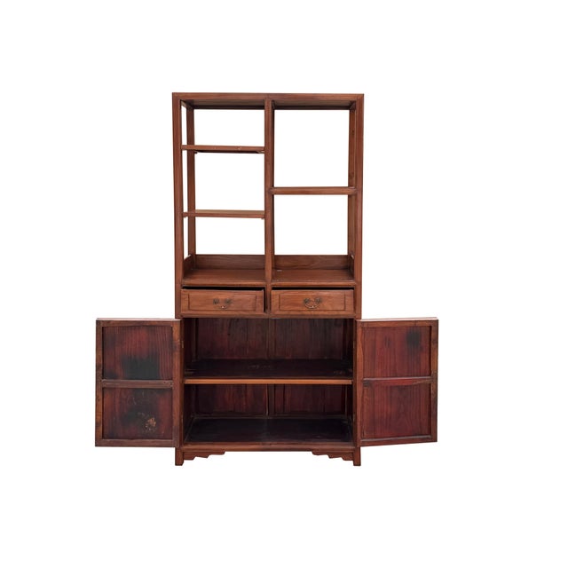 1970s Vintage Brown Oriental Treasure Display Curio Cabinet Bookcase For Sale - Image 5 of 15