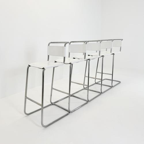 Bauhaus S39 L Bar Stool in White Vegetal Leather and Chrome by Mart Stam for Thonet, Germany, 1970s For Sale - Image 11 of 16