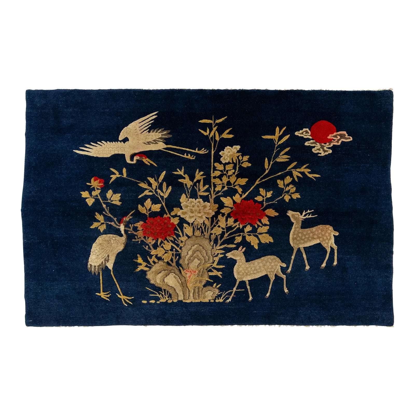 4 X 7 Pictorial Handmade Chinese Art Deco Wool Rug in Navy Blue | Chairish
