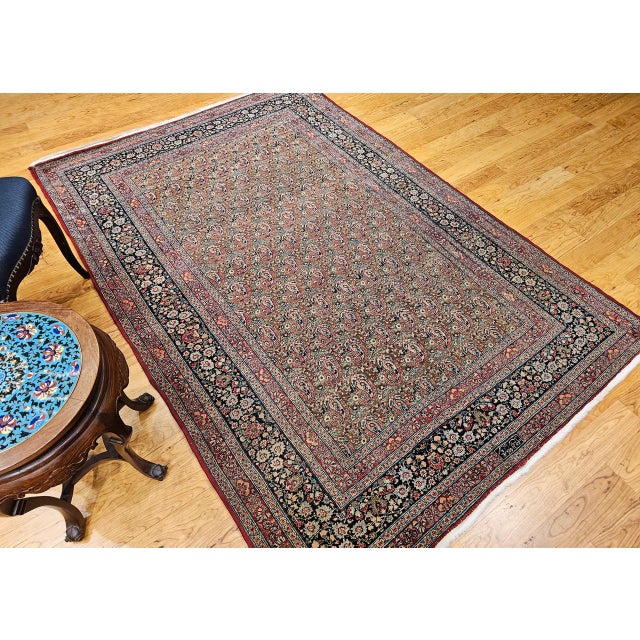 Vintage Persian Qum Area Rug, Hand-Knotted Wool, Allover Paisley Pattern, 5x8, Camel & Red For Sale - Image 12 of 14