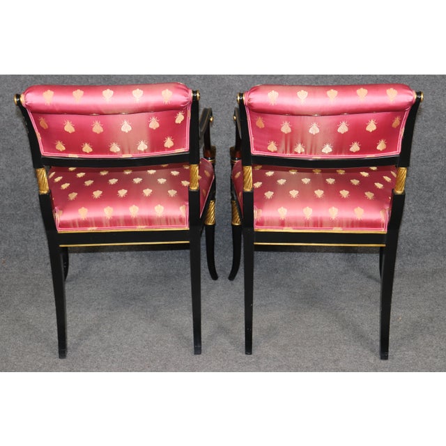 Karges Furniture Pair of Hollywood Regency Style Ebonized & Gilt Armchairs by Karges For Sale - Image 4 of 14