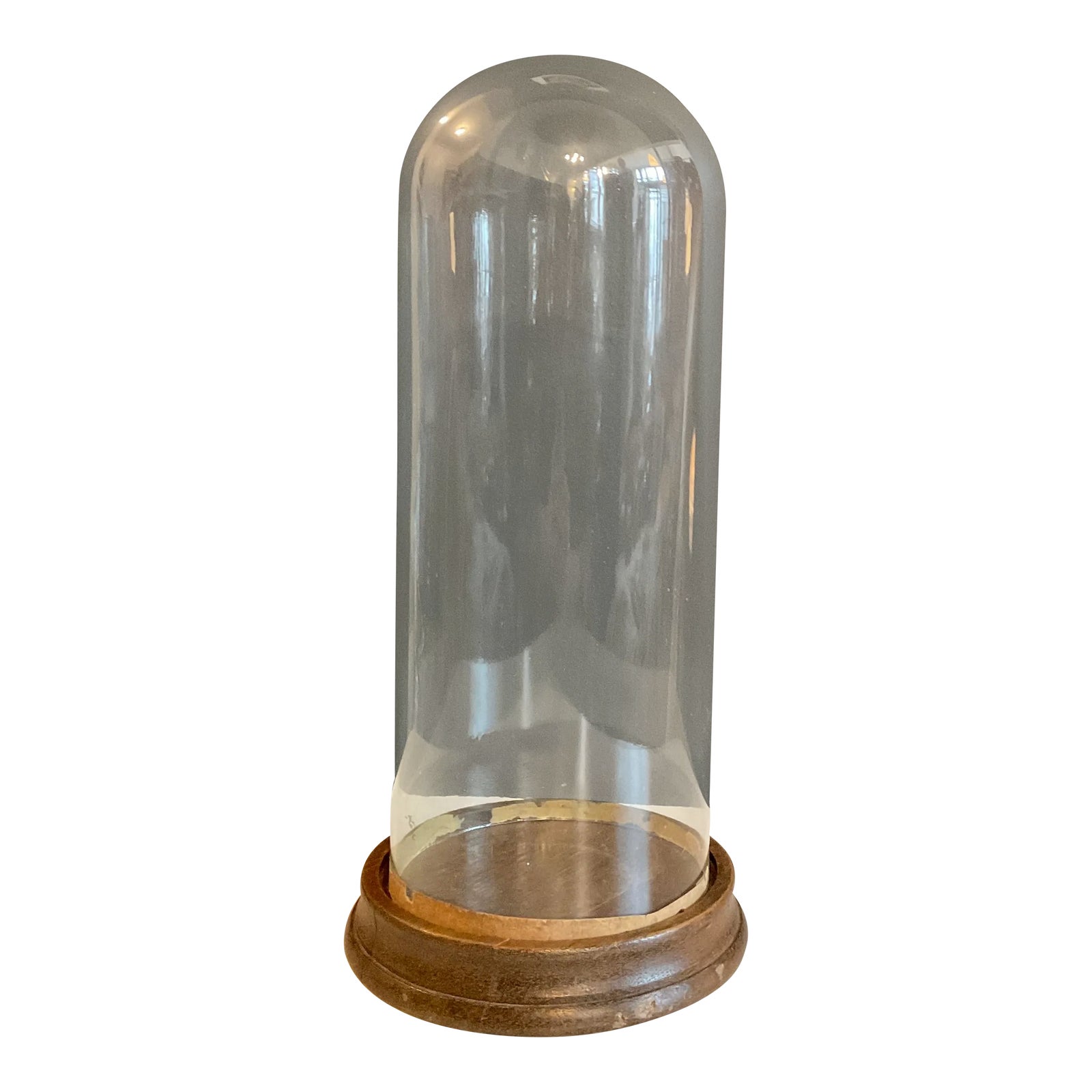 Antique Hand Blown Glass Cloche Dome With Wooden Base | Chairish