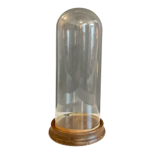 Antique Hand Blown Glass Cloche Dome With Wooden Base