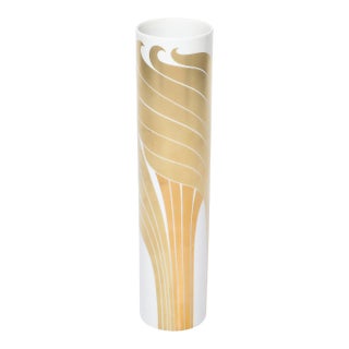 Mid-Century Porcelain Cylindrical Vase W/ 24karat Gold Overlay by Rosenthal For Sale