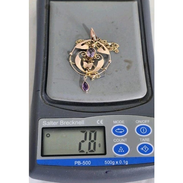 Art Nouveau 9ct Yellow Gold Amethyst Openwork Pendant, 1900 For Sale - Image 16 of 18