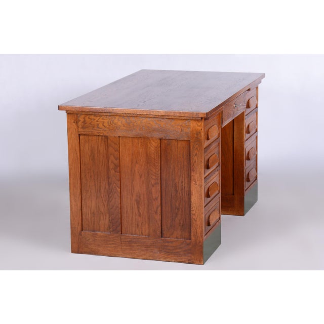 Wood Art Deco Writing Desk in Oak and Marmoleum, Czechia, 1930s For Sale - Image 7 of 13