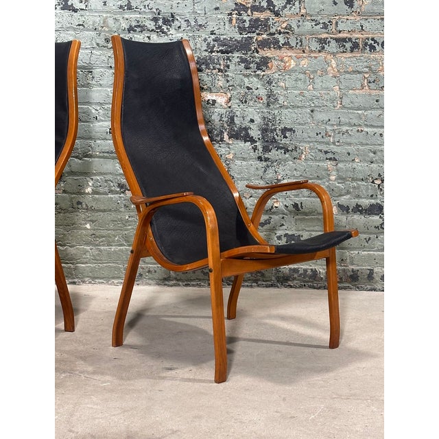 1950s Scandinavian Lamino Leather Lounge Chairs by Yngve Ekstrom, 1956 For Sale - Image 5 of 9