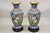 Vintage Chinese Cloisonné Porcelain Enamel Figural Crane and Deer Vase - a Pair. Item features a removable carved wooden...