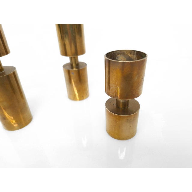 1970s Scandinavian Candlesticks in Brass by Thelma Zoega, Sweden, 1976, Set of 3 For Sale - Image 5 of 7