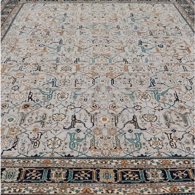 Finely woven large reproduction Bidjar rug in gray, blue, teal and light orange colors. Keivan Woven Arts/ rug /AWR-8823,...