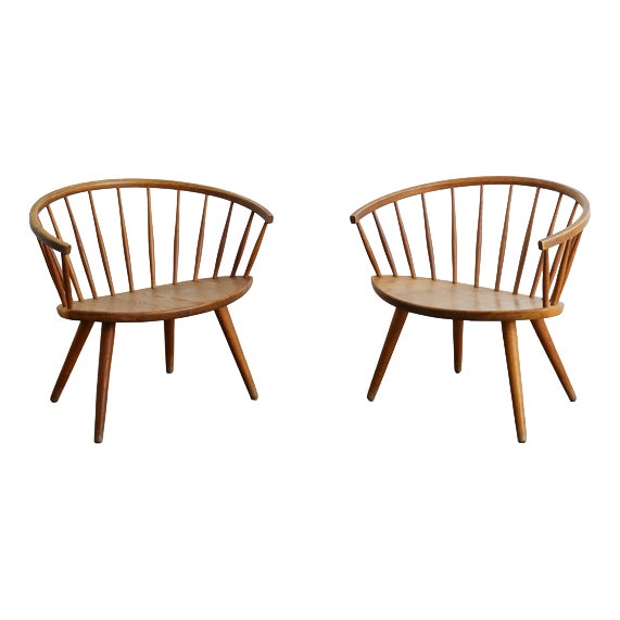 Mid-Century Swedish Sculptural Wooden Arka Armchairs in Oak by Yngve Ekström, 1950s, Set of 2 For Sale