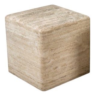 Vintage Travertine Cube Side Table, 1970s For Sale