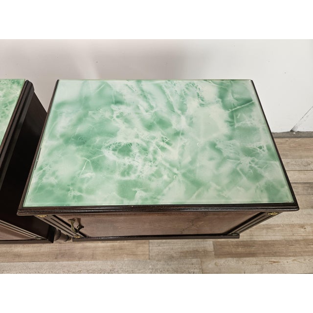 Aqua Vintage Oak Bedside Tables with Glass Tops, 1960, Set of 2 For Sale - Image 8 of 18
