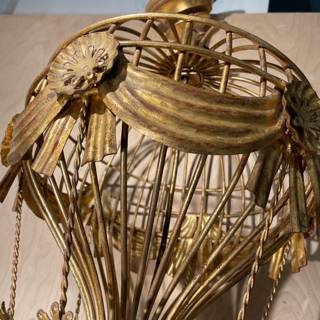 French Rare Italian Gilt Iron Hot Air Balloon Chandelier – Sculptural Mid-Century Statement Lighting For Sale - Image 3 of 12