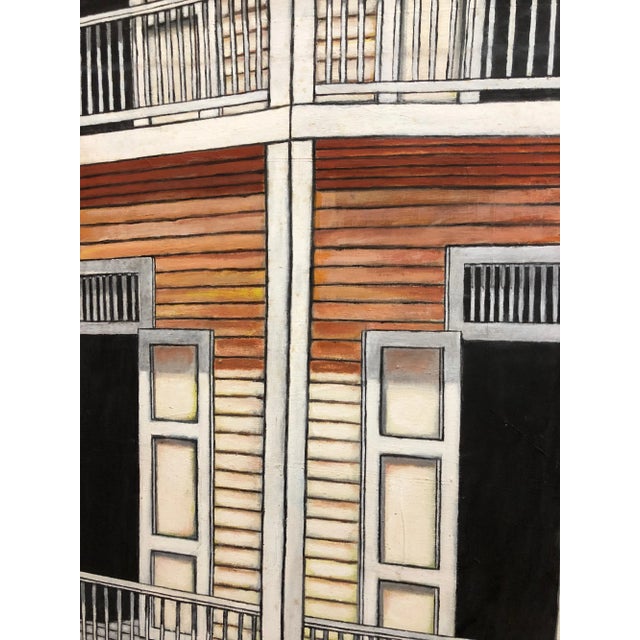 Rolando Aguilar, Guatemalan Latin American Oil Painting Modernist Porch Scene 1979 For Sale - Image 4 of 5