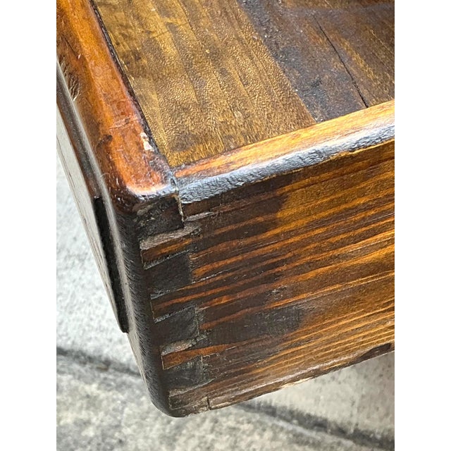Vintage Monumental Rustic Wood and Marble Console Table For Sale In West Palm - Image 6 of 18