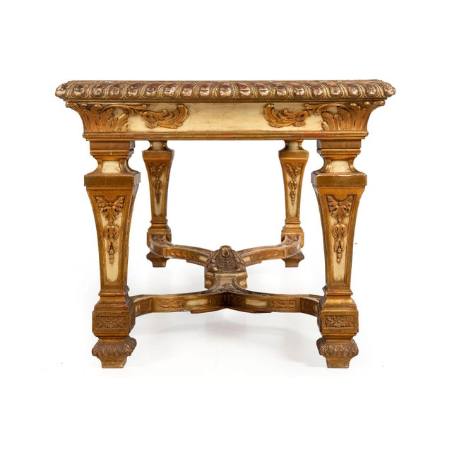 Antique Louis XIV Style Polychromed Rectangular Dining Center Table Ca. 1900 For Sale - Image 4 of 12