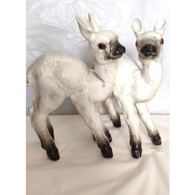 Black Vintage Mollica Ceramic Statue of Two Lambs, Italy, 1940s For Sale - Image 8 of 15