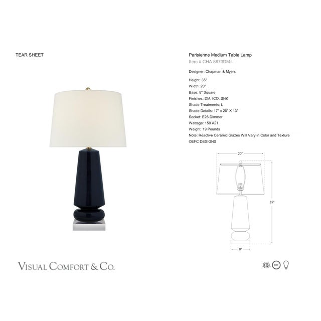 Chapman & Myers by Visual Comfort Signature Parisienne Medium Table Lamp in Denim with Linen Shade Designer: Chapman &...