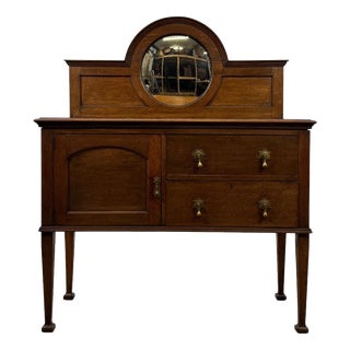 Antique Early 20th Century English Edwardian Oak Sideboard with Convex Mirror For Sale