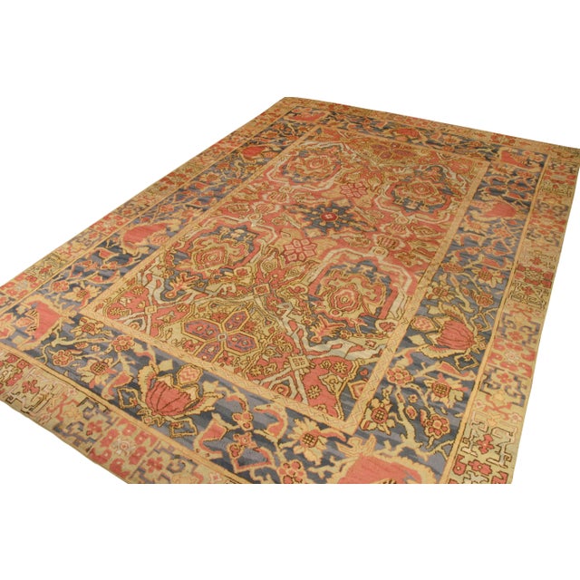 Traditional Antique Spanish Arts & Crafts Rug in Beige-Brown, Red and Blue Floral Pattern For Sale - Image 3 of 6