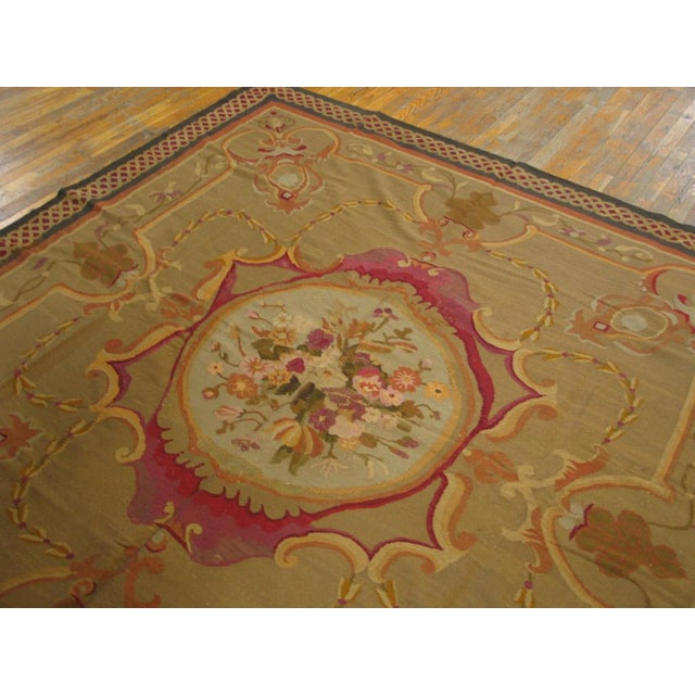 1830s Tan Taupe Floral Antique French Aubusson Rug 8'0" X 8'0" Handwoven Wool Carpet For Sale - Image 4 of 6