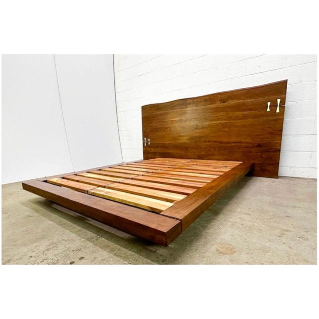 Organic Live Edge Slab Headboard Queen Platform Bed For Sale - Image 4 of 16