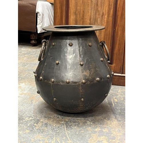 Large Cauldron Shaped Metal Planter For Sale - Image 3 of 8