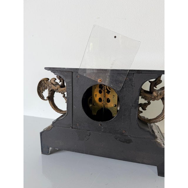 Antique Ansonia “Belgium” Mantel Clock With Gargoyle Mounts, Claw Feet & Original Key For Sale - Image 15 of 17