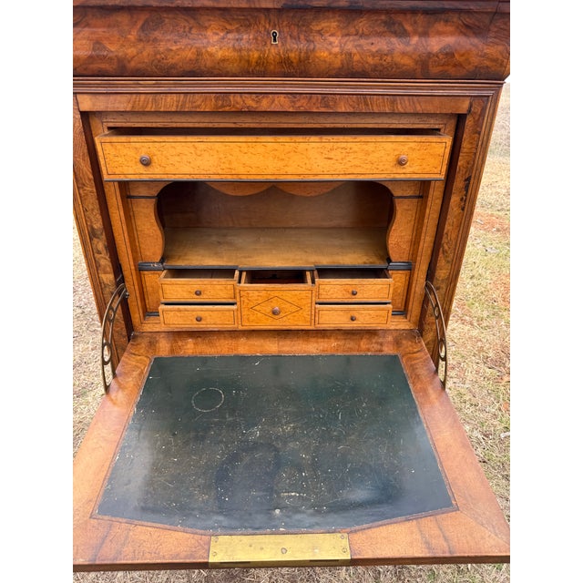 Fine 19th century French louis Philippe Secretary desk, made of burl walnut, The wood has been finished with a lustrous...