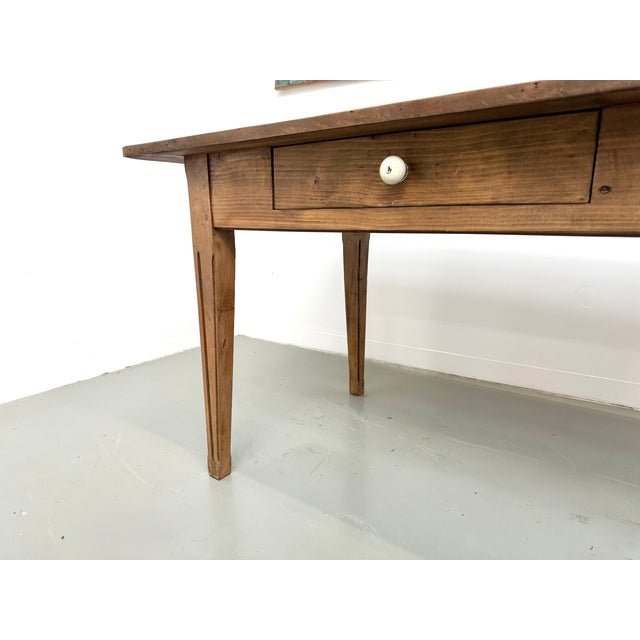 Brown Pine Farmhouse Table with Drawers and Fluted Legs, France, 1950s For Sale - Image 8 of 18