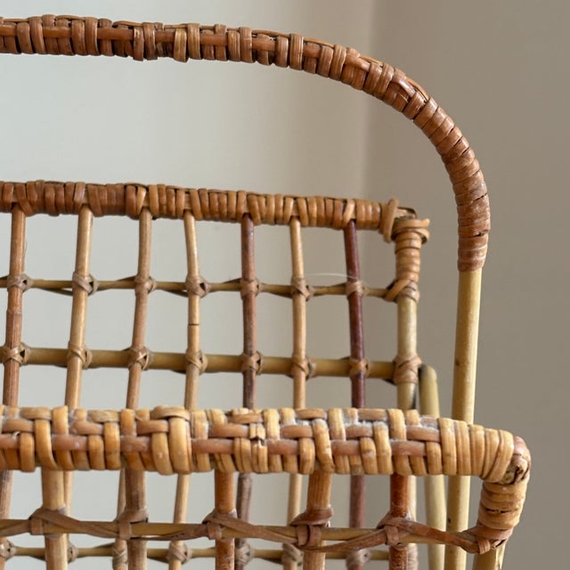1950s Bamboo & Rattan Openweave Magazine Rack W/ Iron Base For Sale In Baltimore - Image 6 of 18