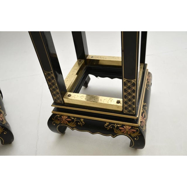 Antique Chinoiserie Lacquered Side Tables with Marble Tops, 1950s, Set of 2 For Sale - Image 9 of 10