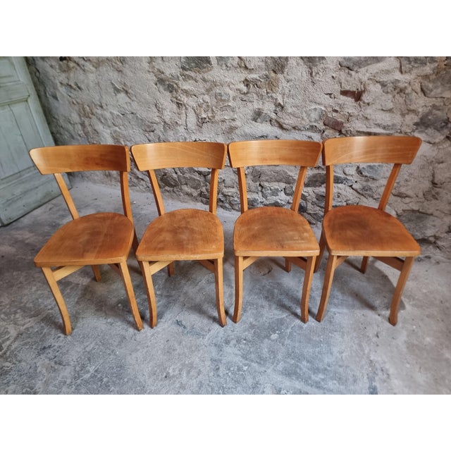 Mid-Century French Bistro Chairs in Beech and Plywood, 1960s, Set of 4 For Sale - Image 4 of 18