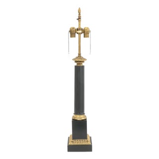 Neoclassical Style Green & Gilt Column Table Lamp For Sale