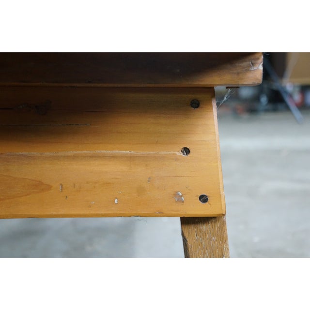 Brown Vintage French Inspired Weathered Reclaimed Oak Farmhouse Peg Leg Bench Seat 68" For Sale - Image 8 of 15