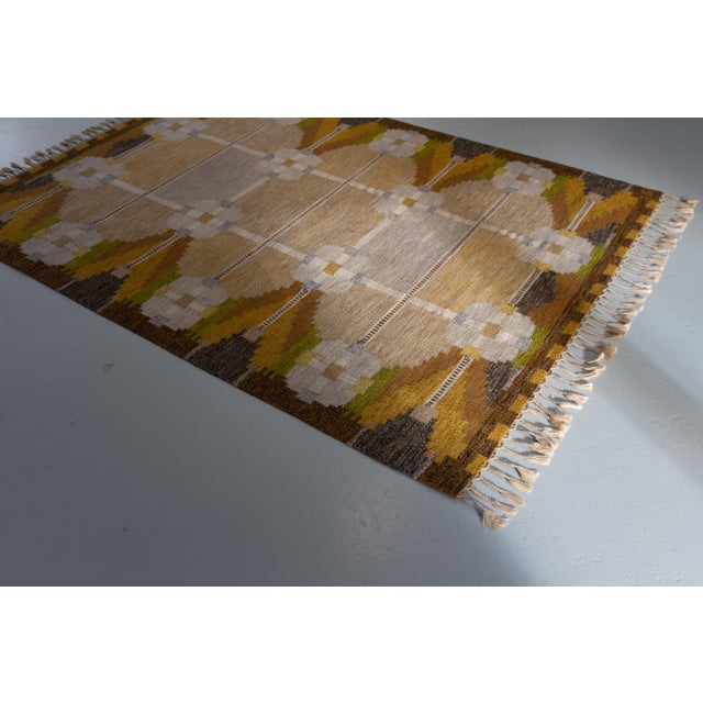 Beige Vintage Swedish Röllakan Wool Rug by Ingegerd Silow for Axeco Svenska AB, 1950s For Sale - Image 8 of 18