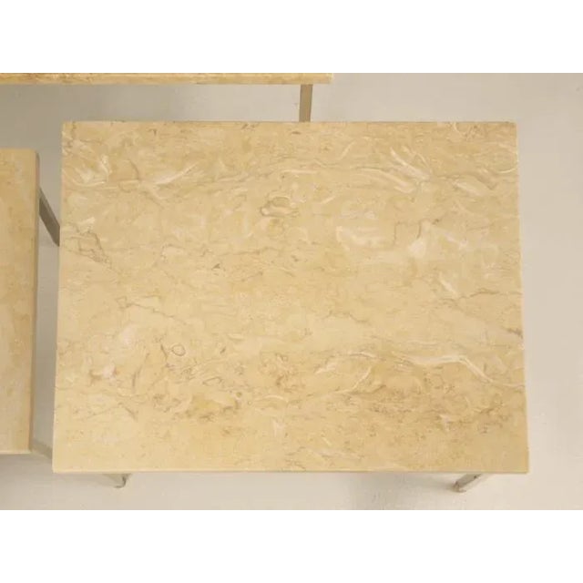 1960s Set of 3 Mid-Century Modern Stone Brass Stacking Tables For Sale - Image 5 of 11