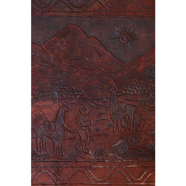 Rustic Peruvian Hand-Tooled Leather Coffee Table or Bench, Circa 1970 For Sale - Image 11 of 15