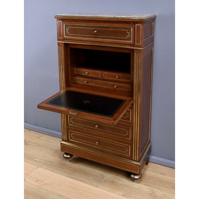 19th Century Napoleon III Louis XVI Mahogany Secretary Desk For Sale - Image 14 of 18