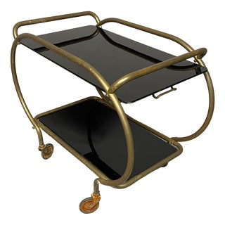 Mid-Century Brass and Black Glass Bar Trolley from Grünstadt, Germany, 1950s For Sale
