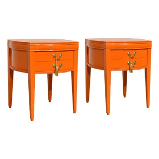 Mid Century Round Side Tables in Orange Newly Painted - A Pair For Sale