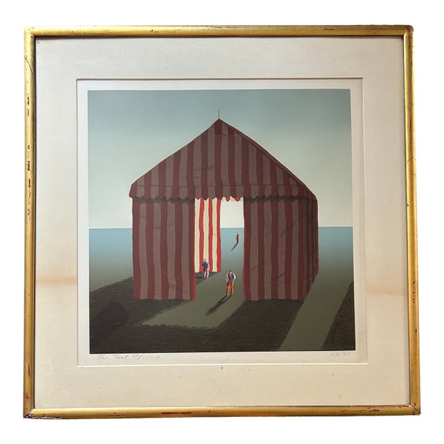 Vintage Lithograph Entitled Circus Tent by Iranian Artist Ali Golkar For Sale