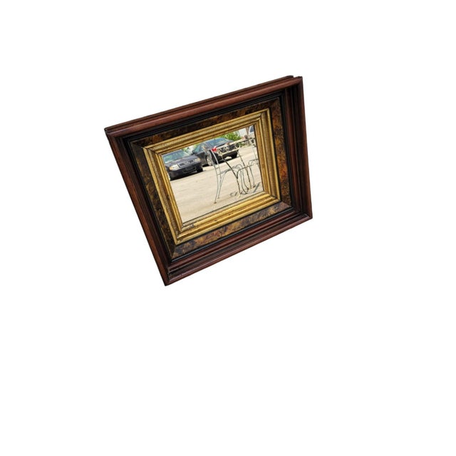 19th Century Antique Walnut Mirror Hand Carved Frame With Gilded Inner Trim For Sale - Image 10 of 11