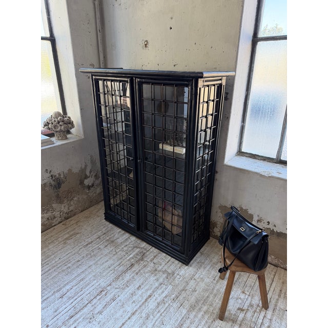 Antique Black Bamboo Glass-Fronted Bookcase, 1900s For Sale - Image 11 of 18