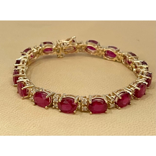 24 Carat Ruby & 1 Carat Diamond Affordable Tennis Bracelet 14 Karat Yellow Gold For Sale - Image 17 of 18