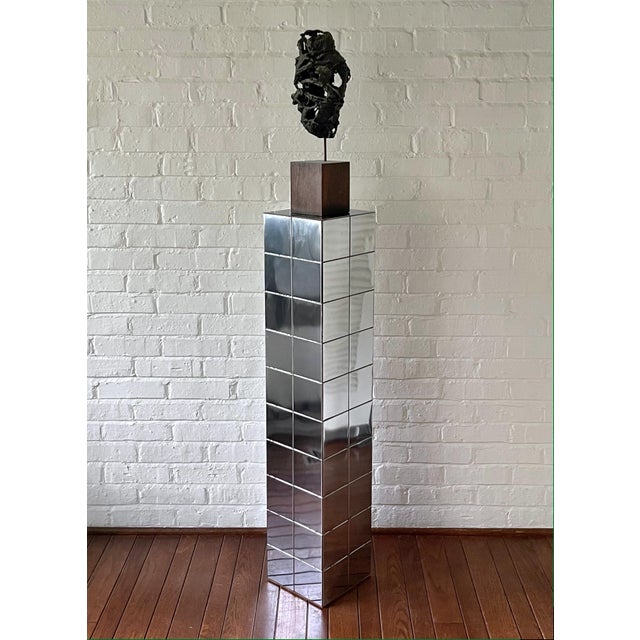 Chrome Chrome Patchwork Pedestal in the Manner of Paul Evans For Sale - Image 8 of 9